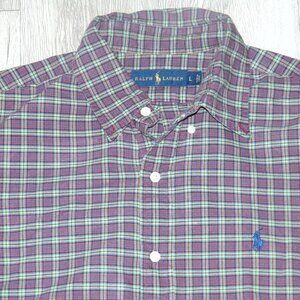 Ralph Lauren Long Sleeve Mens Shirt size Large Purple Colorful Plaid